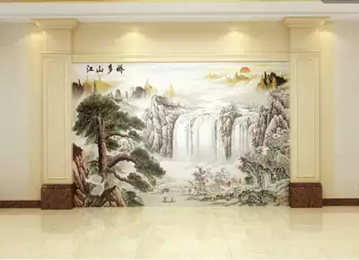 TV Microspar Mountain Ink Painting Background Wall Marble Roman Column Simple Fashion Carving Square Column Stone Carving