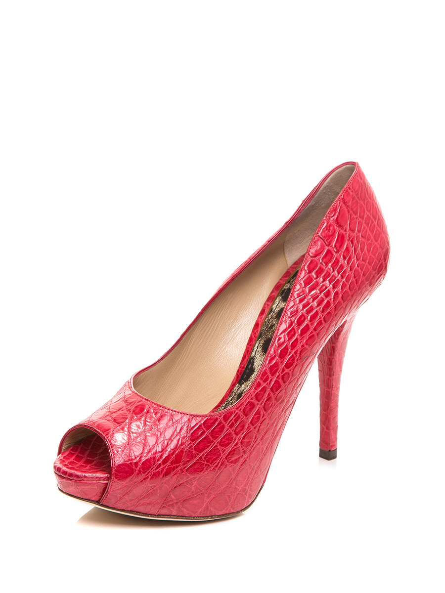 Dolce&Gabbana 红色鳄鱼纹鱼嘴高跟鞋