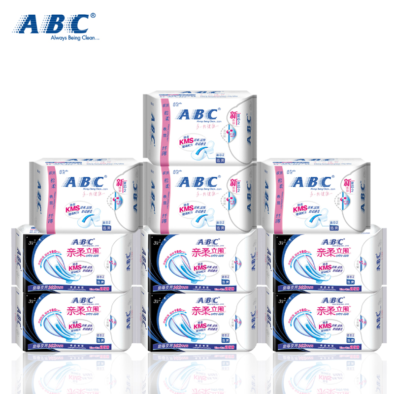 ABC卫生巾超薄透气亲肤棉柔表层亲柔立围超加长夜用组合50片