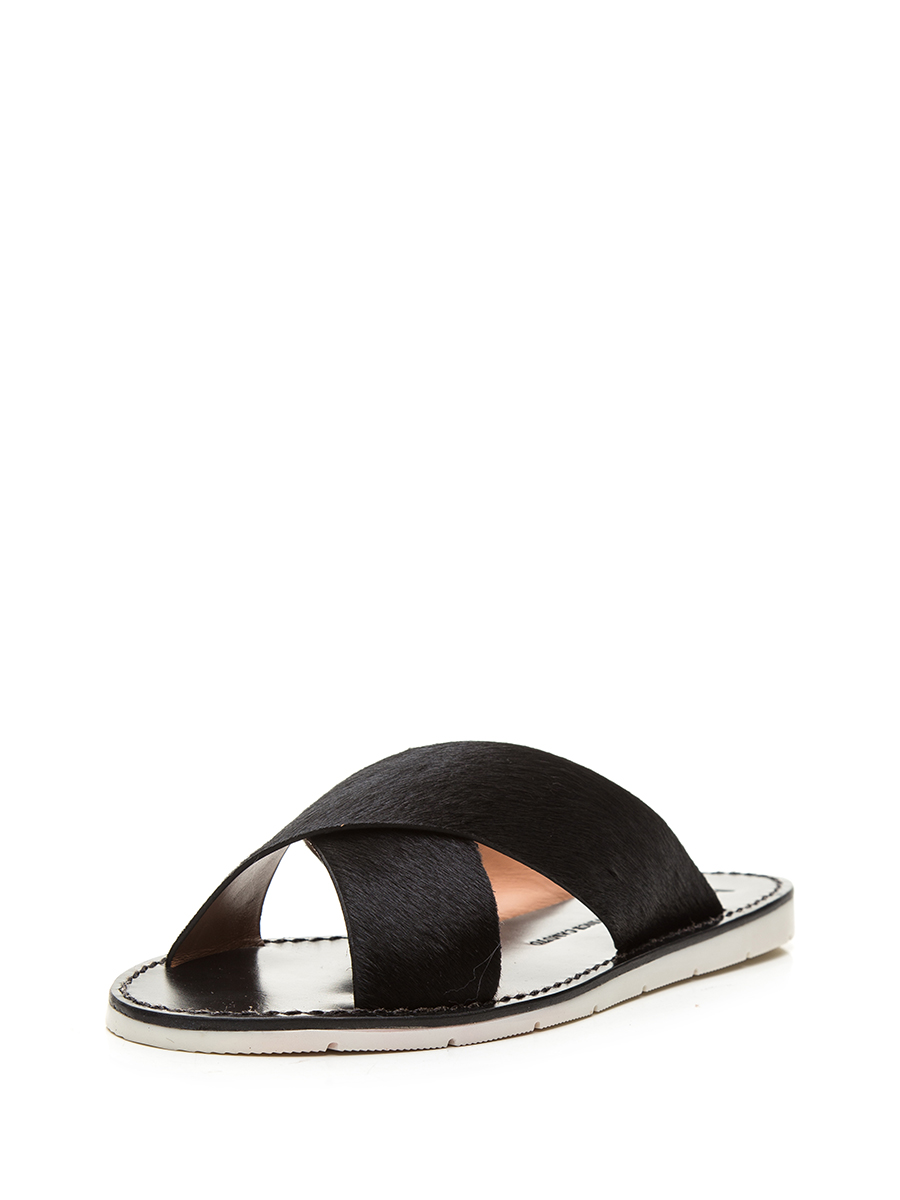 VINCE CAMUTO 黑色马毛交叉搭带凉拖