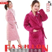 Áo choàng tắm cho nữ Winter Flannel Ấm áp dày cộng với áo dài nhung nhung Cotton Áo ngủ nữ Winter Plus nhung Áo choàng tắm - Night Robe