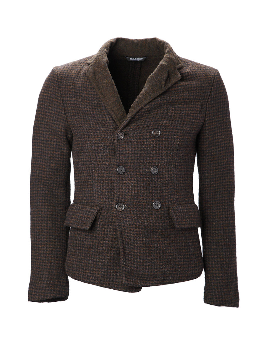Dolce&Gabbana 深棕色格纹双排扣饰修身外套