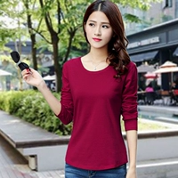 Áo thun cotton dài tay mùa thu buông tha cho mẹ hoang dã phiên bản Hàn Quốc của chiếc áo mỏng đáy mỏng màu bên ngoài mặc áo dài áo dài cho người lớn tuổi