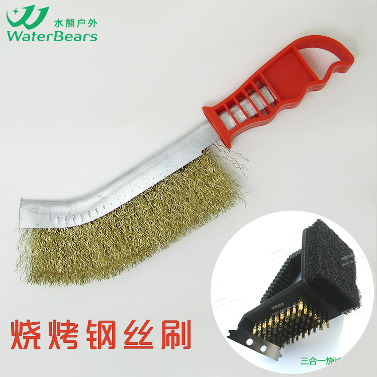 Three-in-one wire brush knife brush barbecue brush grill stove cleaning brush plastic handle brush on sale