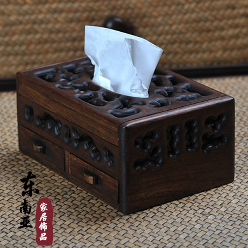 Thai Featured Crafts Solid Wood Engraving Creativity Southeast Asian Style Hotel Clubhouse Special Tissue Box