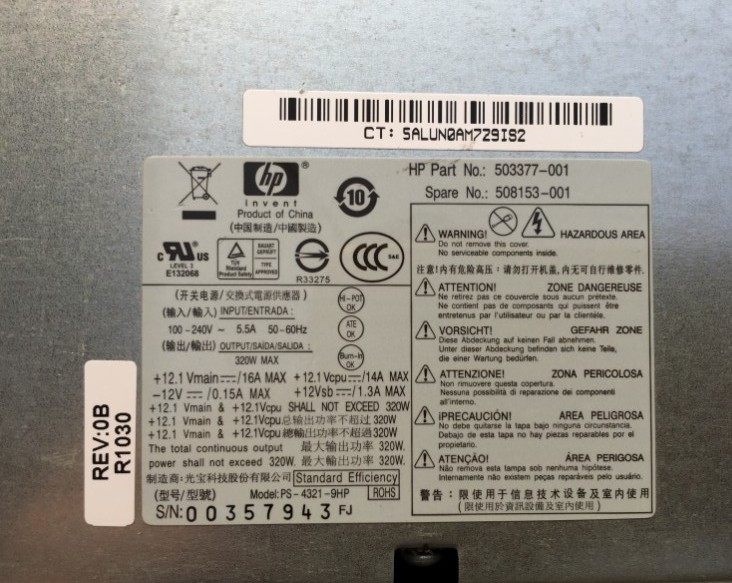 Original Dismantling HP 6000 8200 8000 320W Power PS43219HP HPD3201A0