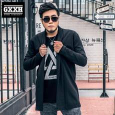 Ветровка мужская 大码男装加肥加大码男装潮胖子纯色显瘦长袖修身风衣开衫披风男士