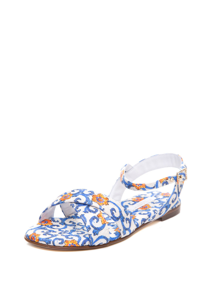 Dolce&Gabbana 蓝白复古印花交叉带大童凉鞋