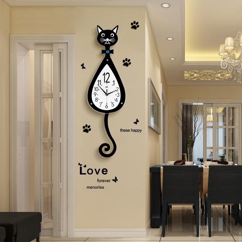 Modern simple clock creative fashion personality decoration wall clock wall clock Living room cartoon cute household cat