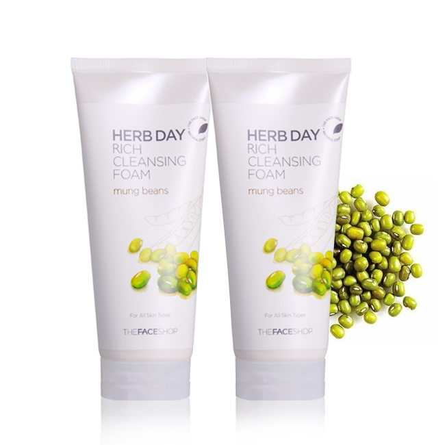 The Face Shop菲诗小铺洗面奶 草本日记绿豆泡沫洗面奶170mL*2支