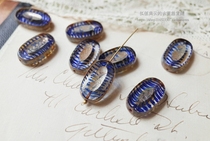  Czech Dark Blue Striped Picasso Oval Transparent Glass Flat Beads 22mm 1 piece