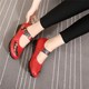 2018 Spring New Genuine Leather Women's Single Shoes for Middle-Aged and Elderly, Wedge Heel, Ankle Strap, Ethnic Style, Floral Pattern, Mom Shoes