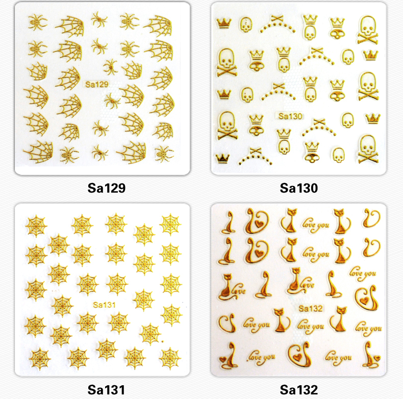 SIOUX美甲饰品贴纸批发 韩国3D立体金属指甲贴纸美甲贴花 金色