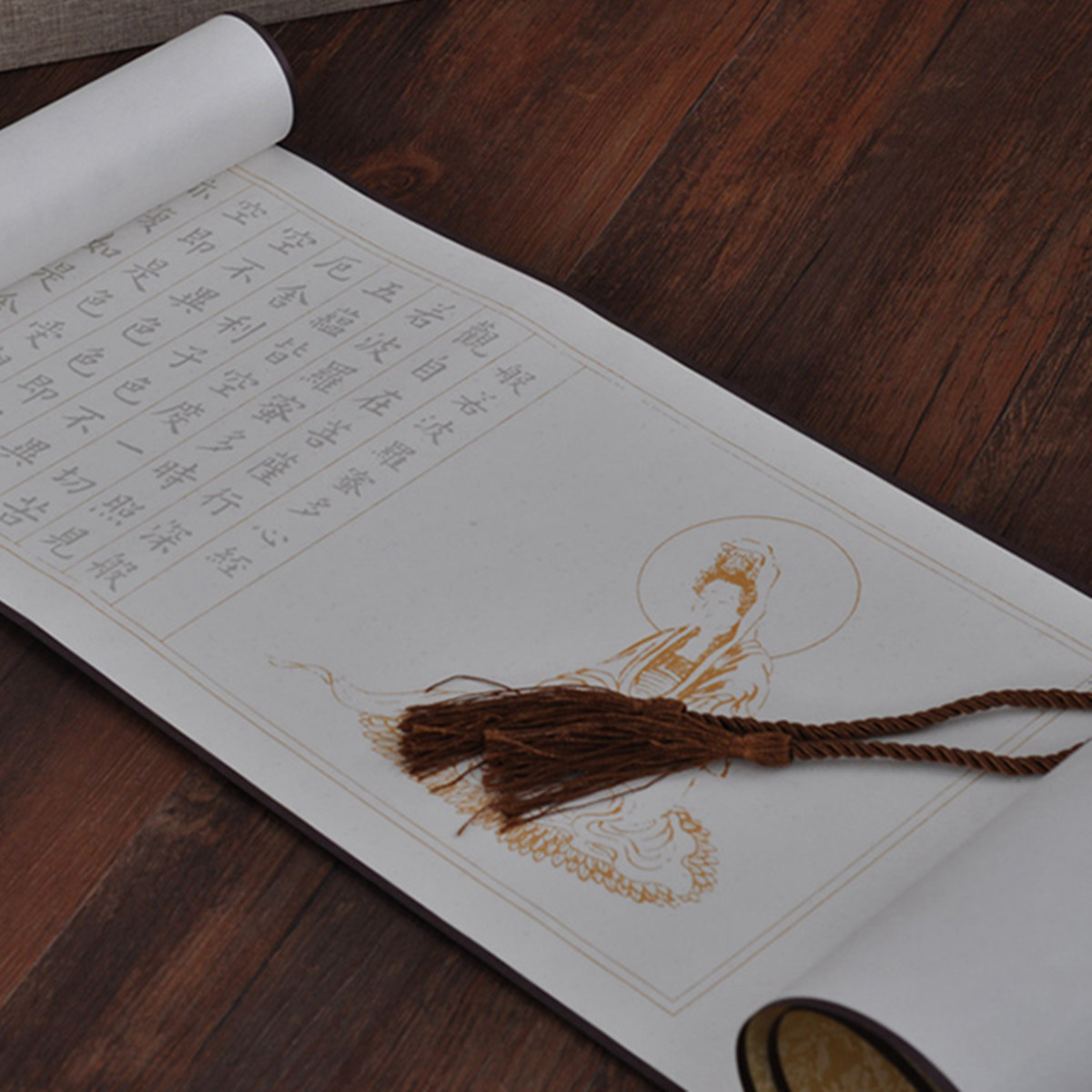 Ou Kai Xin Sutra tracing red rice paper scroll