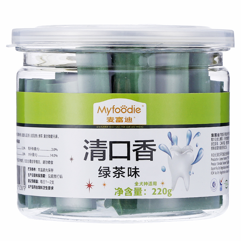 波奇网狗零食麦富迪犬用狗咬胶清口香绿茶味220g泰迪幼犬磨牙零食