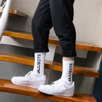 (3 pairs) mens letter stockings street shot Korean version of high socks cotton autumn and winter white socks fashion tide