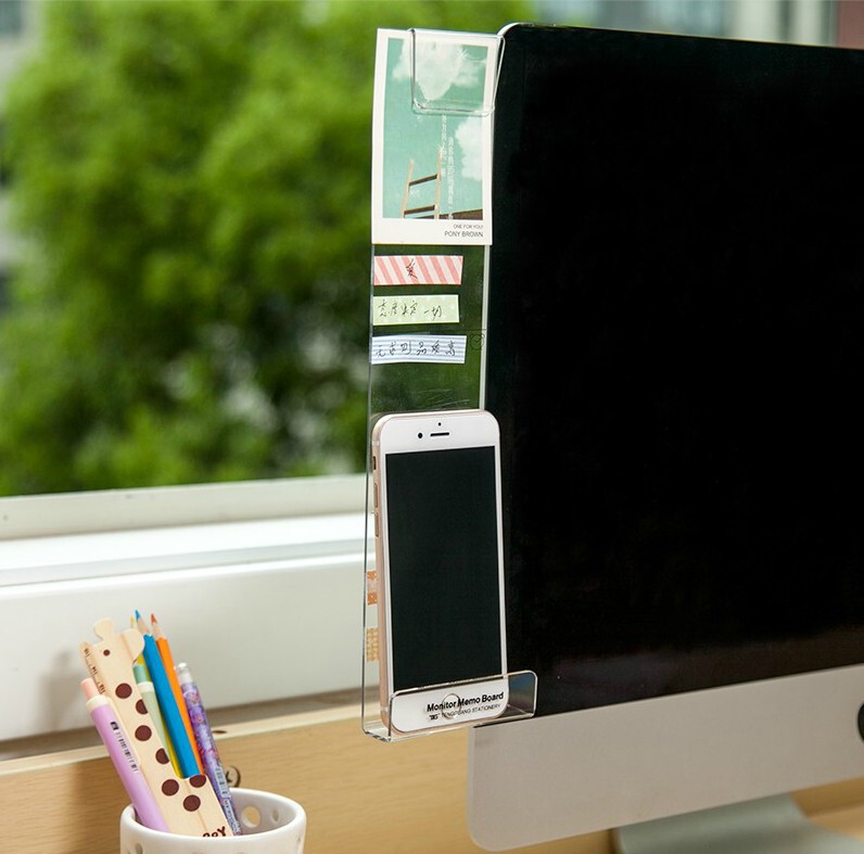 Creative Computer Screen Monitor Side Panel Acrylic Note Board Adhesive Type with Charging Hole Mobile Phone Holder