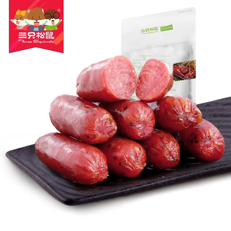 【天猫超市】三只松鼠滋滋炭烤肠198g休闲零食猪肉类碳烤肠小香肠