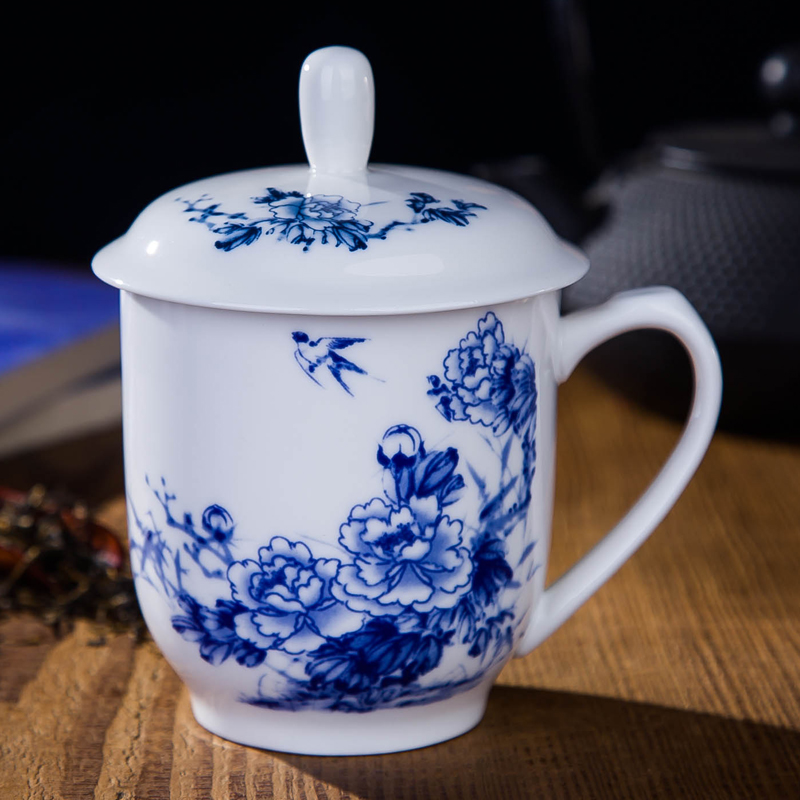 DE farce auspicious jingdezhen ceramic cups with cover ipads porcelain cup of water glass office meeting