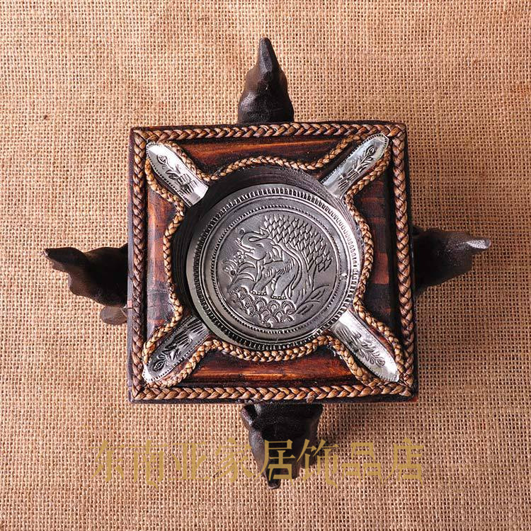 Thai Crafts Gift Hem Living-room Pure Handmade Solid Wood Decoration Pendulum retro nostalgic upscale No cover Elephant Cigarette Ash