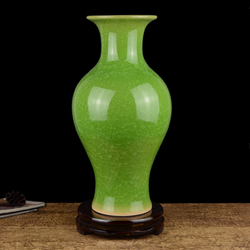 Jingdezhen ceramics, antique green crystal vase Chinese style living room TV cabinet rich ancient frame porch place