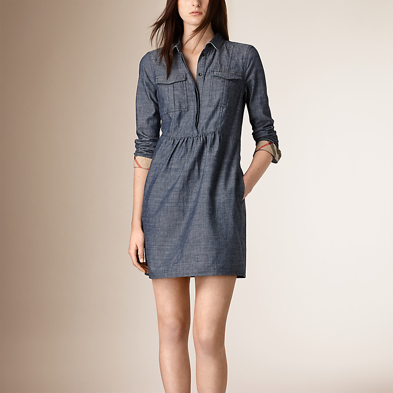 BURBERRY/博柏利缩褶装饰香贝雷直筒连衣裙 40046571