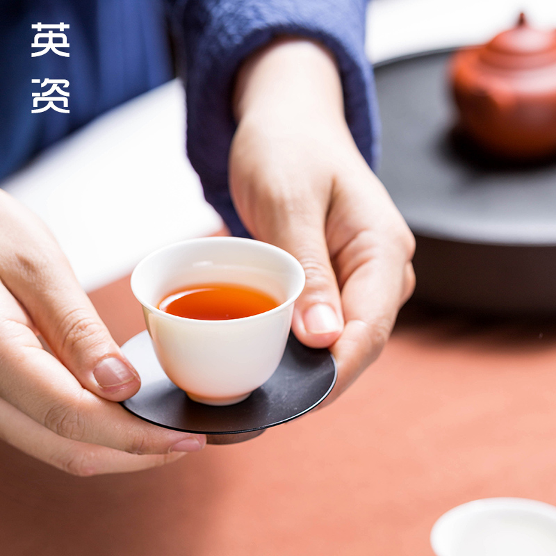 Tea cups a round cup mat kung fu Tea cup pad insulation saucer creative real wood saucer Japanese Tea accessories