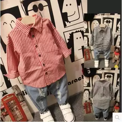 2019 spring children's clothing Men's and women's long-sleeved shirts Striped all-match Korean children's slim bottoming shirt top