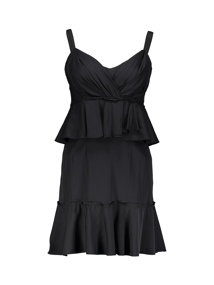 Dolce&Gabbana 黑色褶皱荷叶边饰层次连衣裙