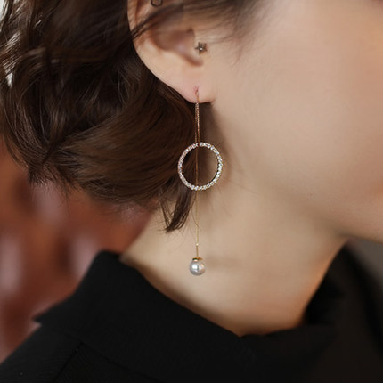 韩国进口仿珍珠镶钻耳环圆形耳坠不规则耳线时尚个性气质耳钉女-tmall.com天猫