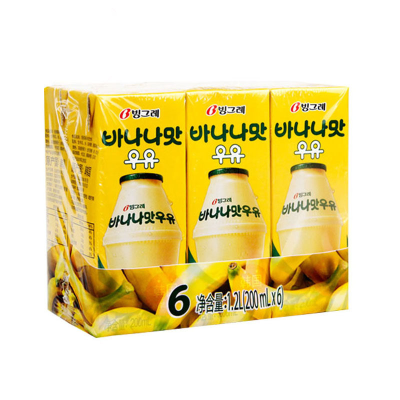 【天猫超市】韩国进口 宾格瑞香蕉味牛奶饮料 200ml*6 香滑口感