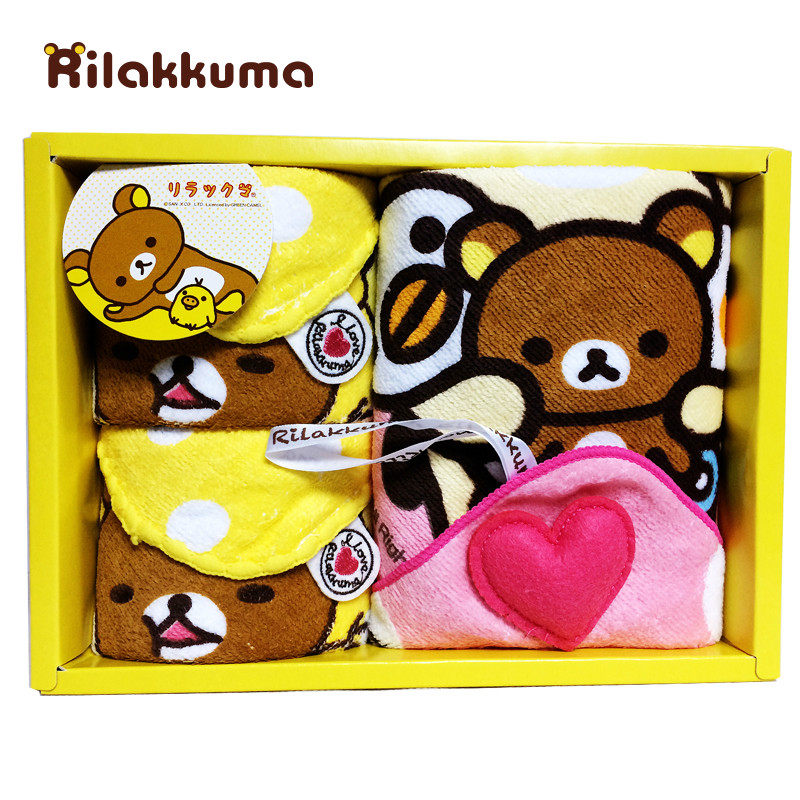 日本直邮轻松小熊Rilakkuma儿童全棉洗脸毛巾沐浴毛巾小手巾套装