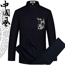 Chinese style middle-aged and elderly spring summer Tang suit cotton and linen long sleeve suit