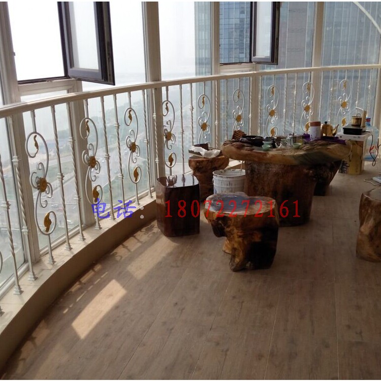 Wrought Iron Stair Handrail Railing Guardrail Balcony Solid Wood Stairs Wrought Iron Column Finished Wrought Iron