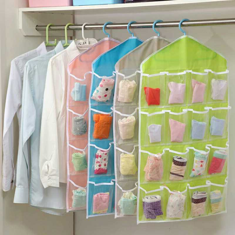 Underwear socks storage hanging bag 16 grid transparent wall hanging jewelry storage bag Multi-layer debris finishing hanging bag behind the door