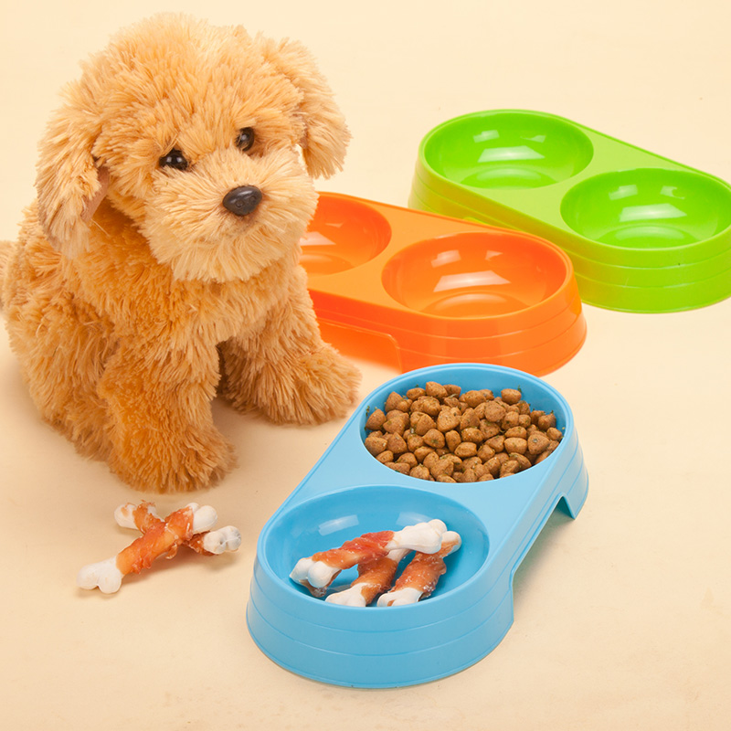 圆形果色双碗塑料宠物碗狗食盆狗盆狗碗猫碗小狗狗饭盆饮水碗用品