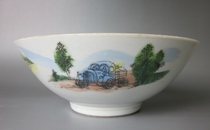 Cultural Revolution Porcelain Rural New Scenery Car Large Bowl