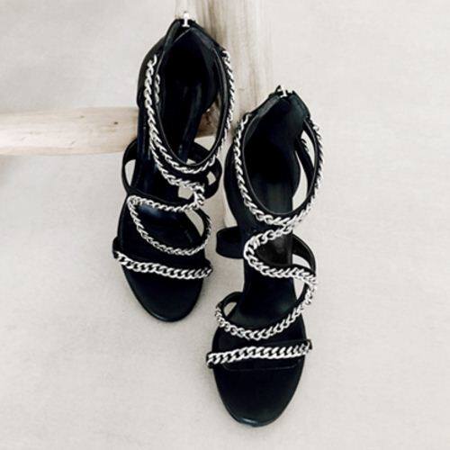 Korean handmade custom light mature sexy feminine enchanting curve chain light luxury high-heeled sandals