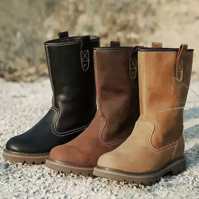 Leather tall tube Mongolian riding boots cowhide men's boots warm locomotive boots plus velvet Martin boots waterproof tooling boots riding boots