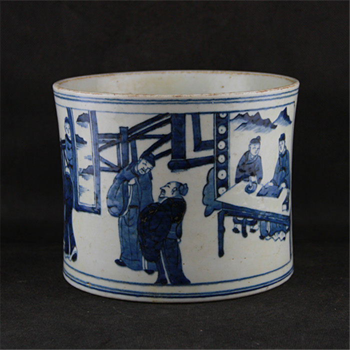 Qingkang Xi Whole Goods Old Porcelain Qinghua Figure Pen Holder Folk Collection Antique Play Porcelain Antique Pendulum Pieces