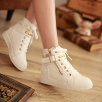 Mùa xuân và mùa thu 2016 Giày cao gót Hàn Quốc Giày nữ ngọt ngào giản dị tăng giày cao cho học sinh Velcro giầy puma nữ