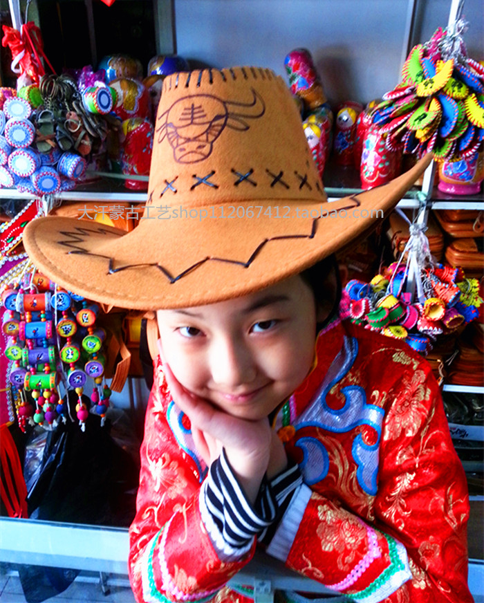 Denim Hat Adult Children Knight Hat Men and women sunhat tourist hat Mongolian Imitation Leather Breathable Bull head Great hat hat