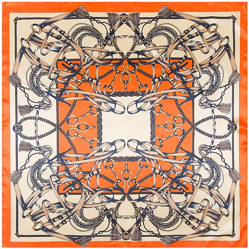 Multi-style European and American orange chain printed female emulated silk 90cm large square towel scarves tourist scarves decorated with beach towels