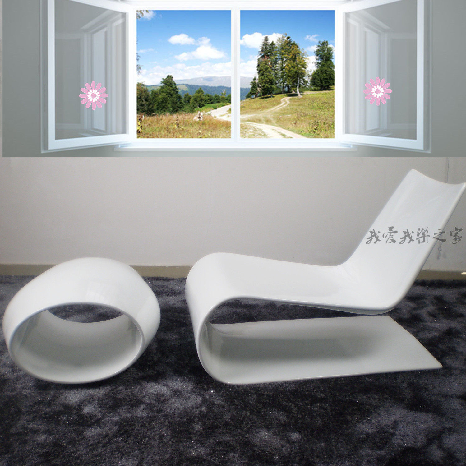 Nordic Leisure S-Shaped Sofa Chair with Footrest Creative Fiberglass Nuphie Lounge Chair Vague lounge chair