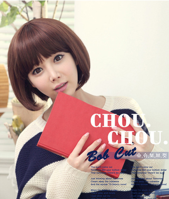 Whole Top Wig Set Woman Fashion Short Straight Hair Repair Cheeses Twill Sea Bobo Head Wave Headgear Mushroom Head Emulation Hair