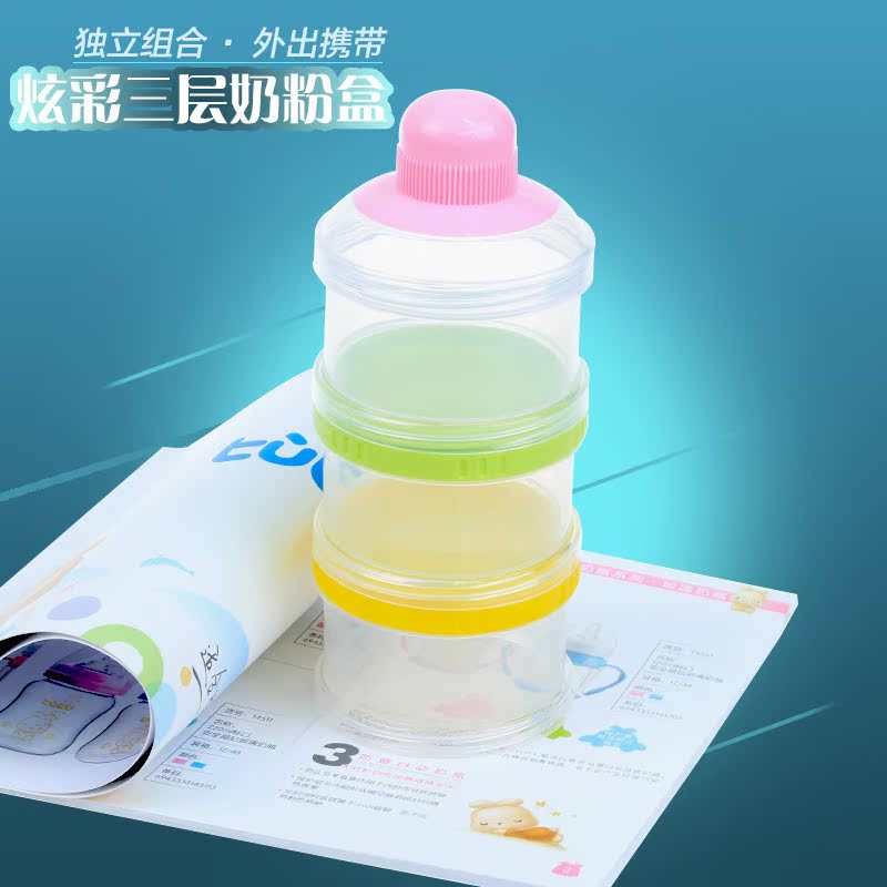 兔兔炫彩三层奶粉盒婴儿宝宝外出便携大容量奶粉格独立密封分装盒