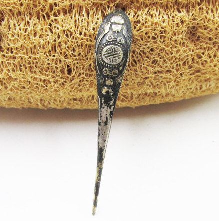 Beautiful Fushou Shuangquan pattern single-pointed silver hairpin ~ Dongbao Xingyinlou style Xinjiang collection of old silverware series