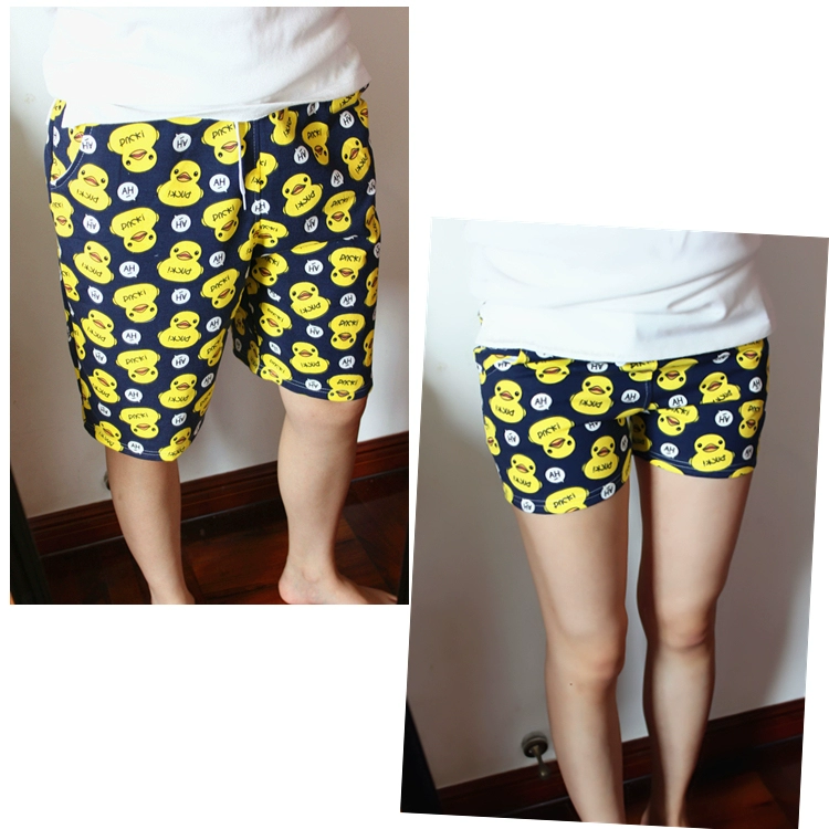 2015 mùa hè dễ thương nhỏ màu vàng vịt vài quần short đi biển quần cotton mặc nhà quần pyjama nam và nữ quần năm điểm quần nóng - Quần tây