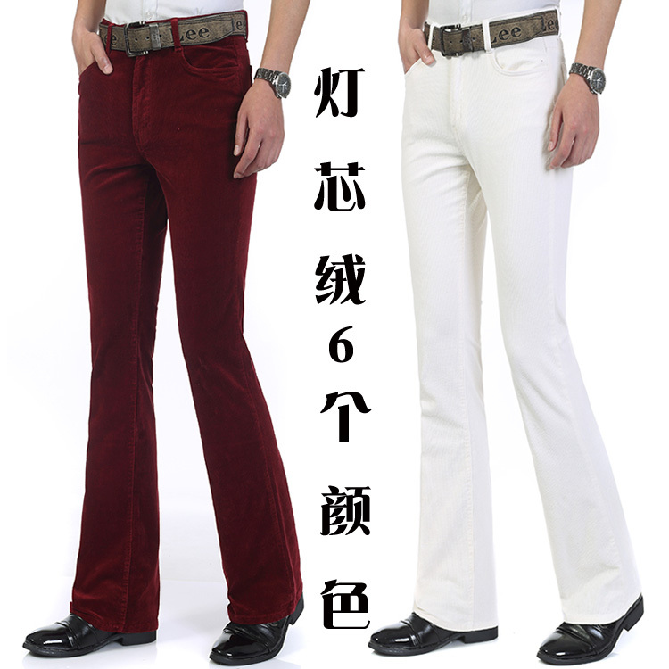 Summer New Men's Corduroy Non-Iron Korean Style Mid-Waist Slim-Fit Casual Flared Pants Men's Micro-Flared Pants