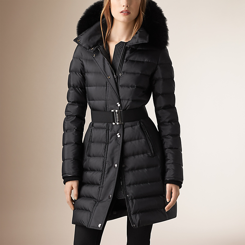 BURBERRY/博柏利皮草饰边连衣帽缎面羽绒服 39941791
